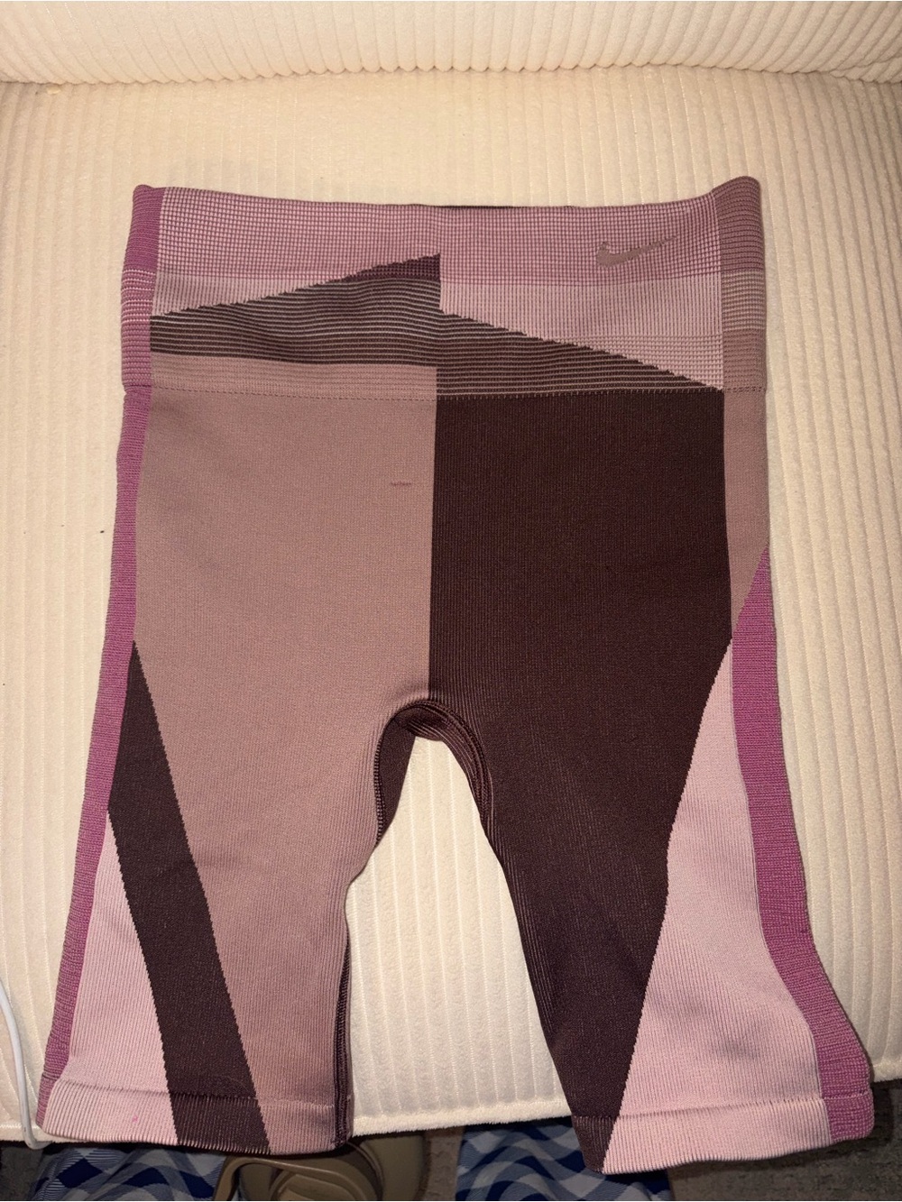 Nike Women's Pink and Mauve Colorblock Athletic Bike Shorts